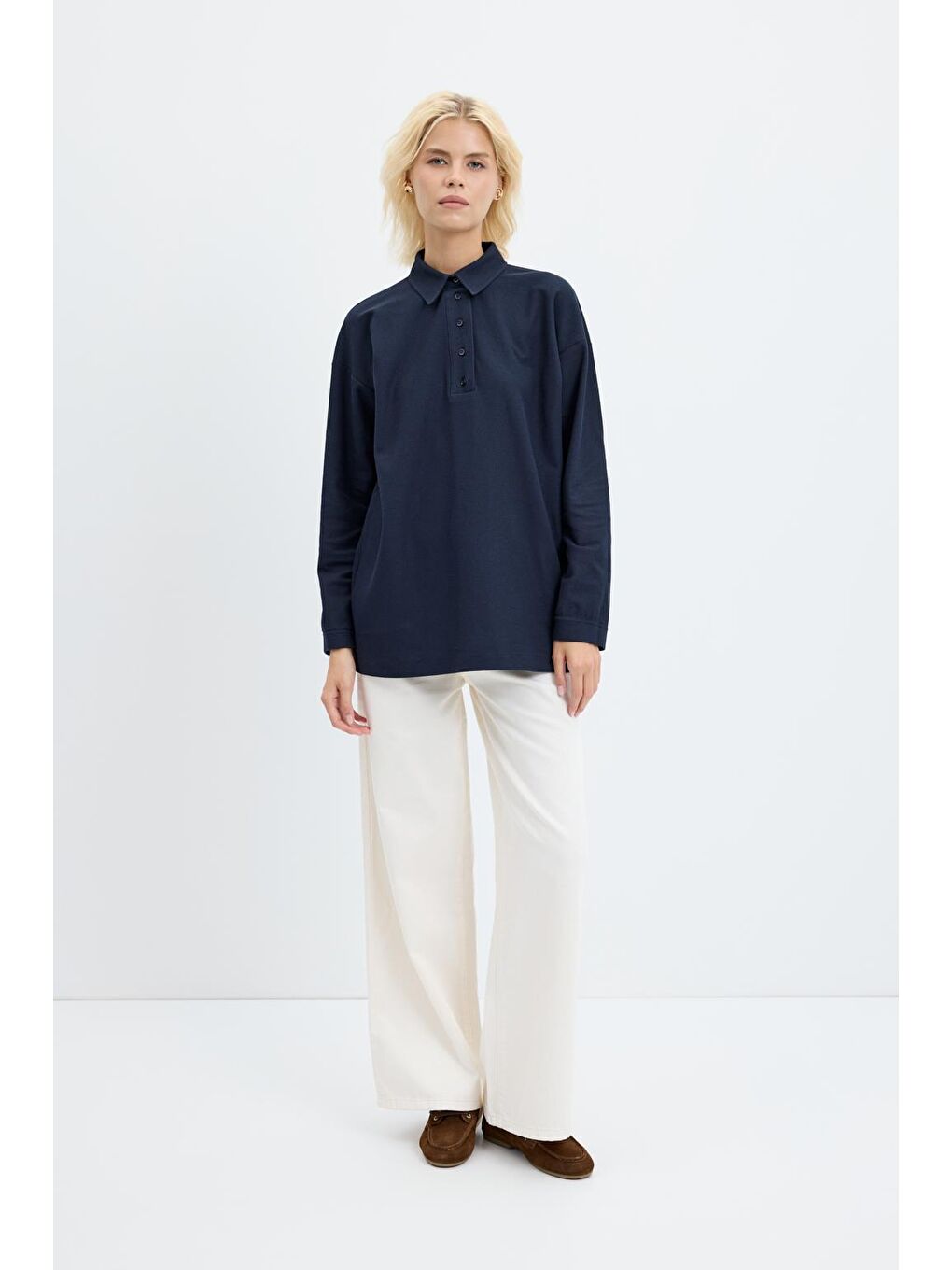 Polo Yaka Yandan Yırtmaçlı Sweatshirt Lacivert-1