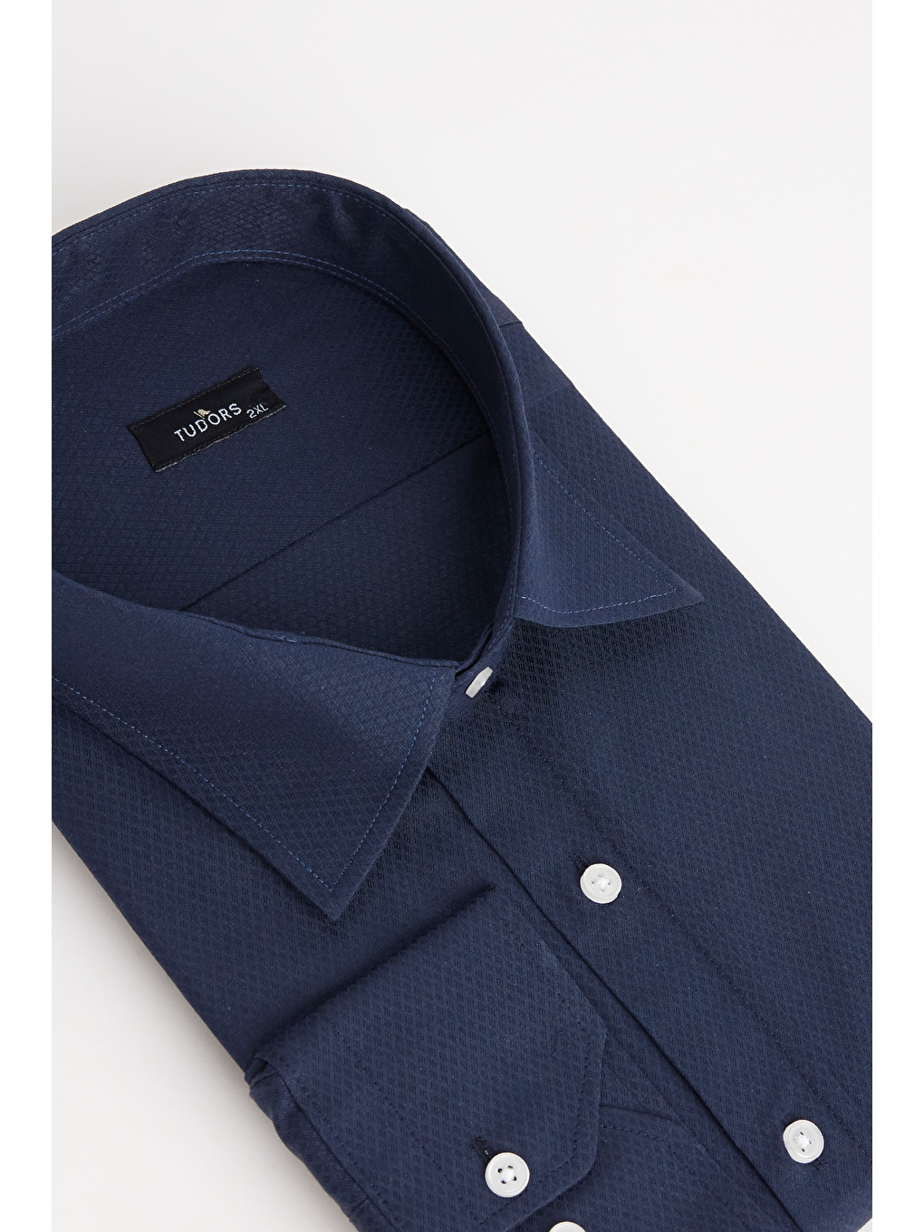 Erkek Big Size Büyük Beden Kolay Ütü Kravatlık Armürlü Pamuklu Lacivert Gömlek-1