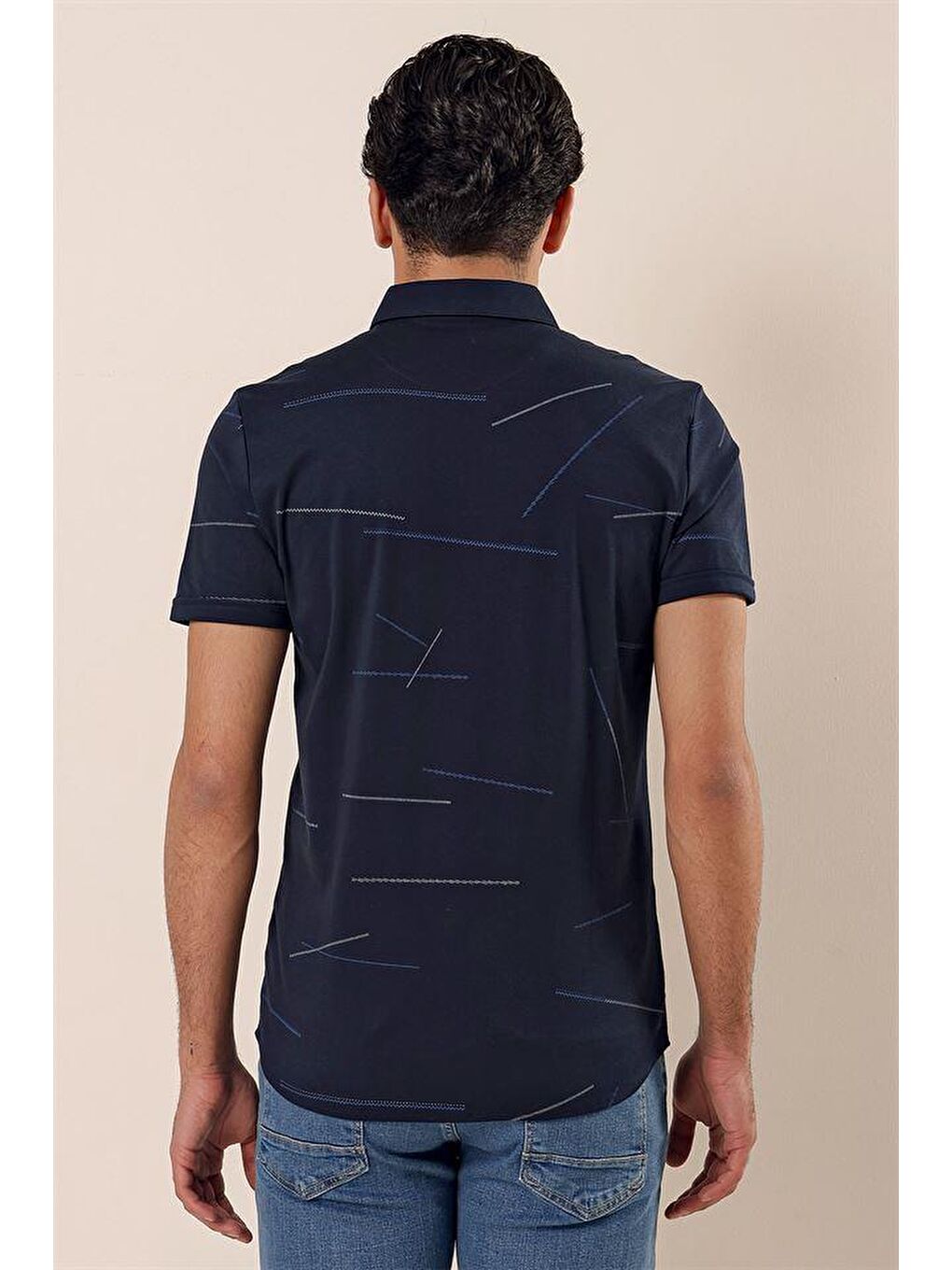 Koyu Lacivert Kısa Kollu Örme Cepsiz Pamuklu Casual Slim Fit Gömlek 1004230202-4