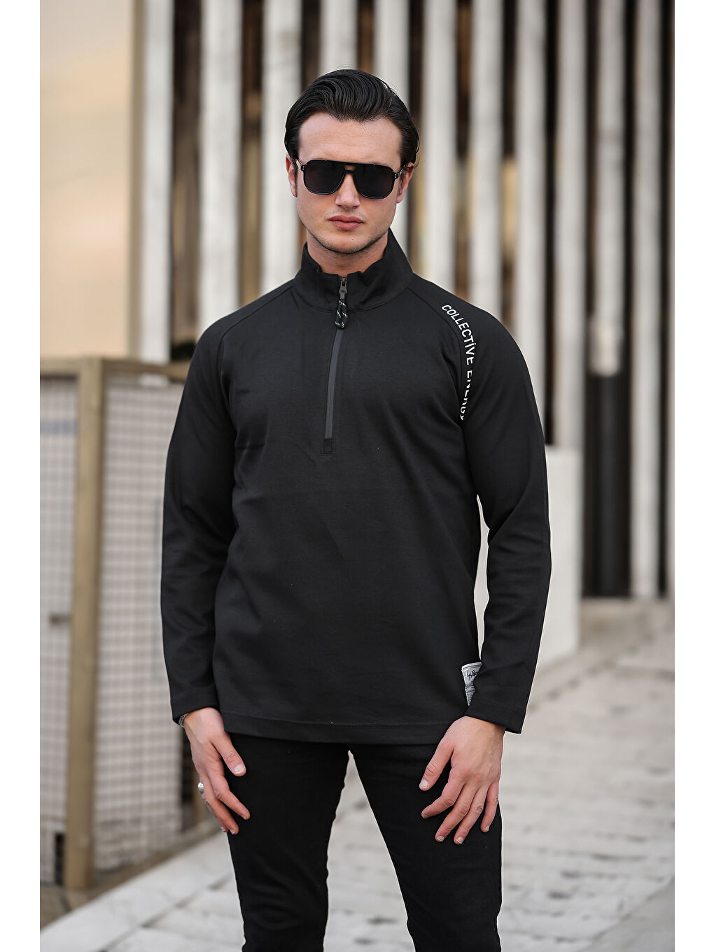 comstar Siyah Erkek Yarım Fermuarlı Baskılı  Sweatshirt - 2