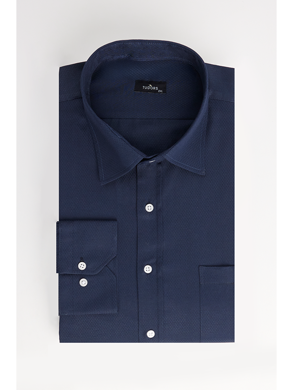 Erkek Big Size Büyük Beden Kolay Ütü Kravatlık Armürlü Pamuklu Lacivert Gömlek