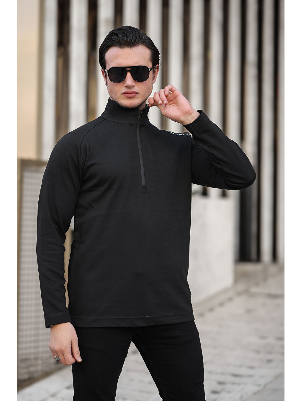 comstar Siyah Erkek Yarım Fermuarlı Baskılı  Sweatshirt - 4