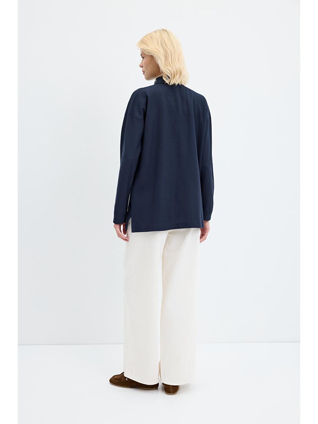 Polo Yaka Yandan Yırtmaçlı Sweatshirt Lacivert-3