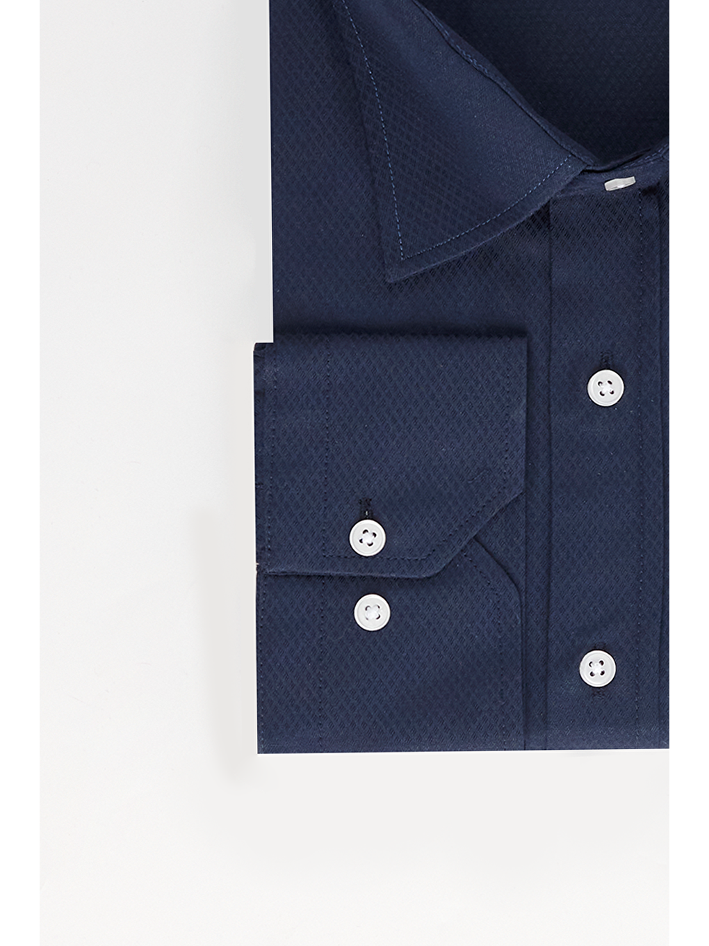 Erkek Big Size Büyük Beden Kolay Ütü Kravatlık Armürlü Pamuklu Lacivert Gömlek-3