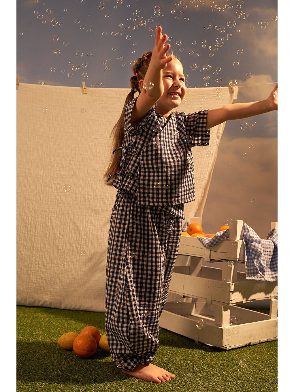 Lacivert Daisy Picnic Serisi Kruvaze Takım-5