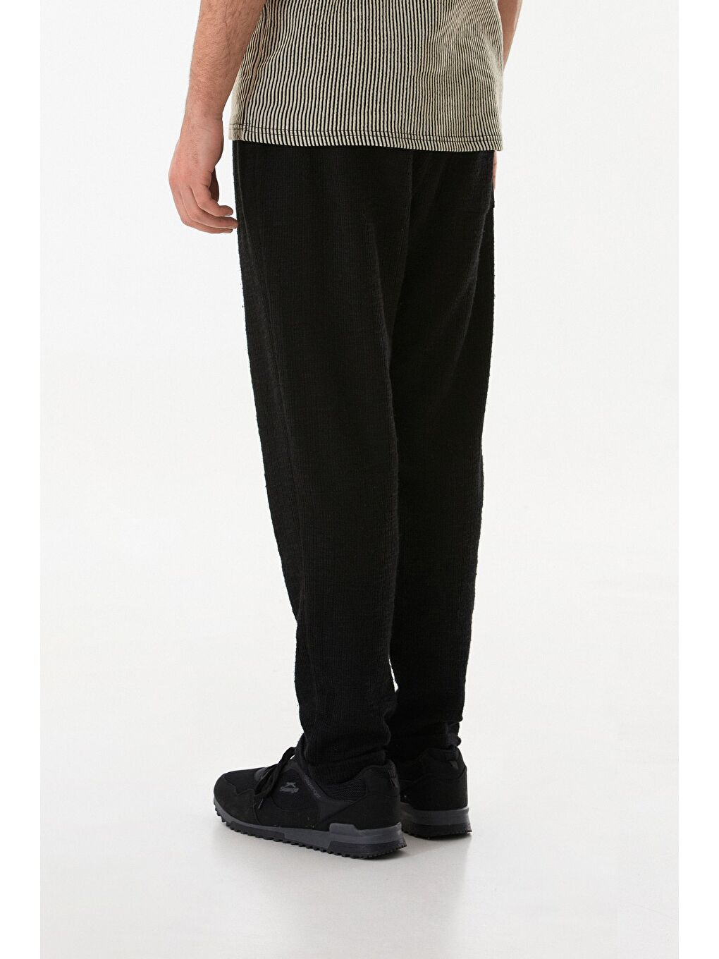 Siyah Fitilli Beli Bağlamalı Duble Paça Jogger Pantolon-2
