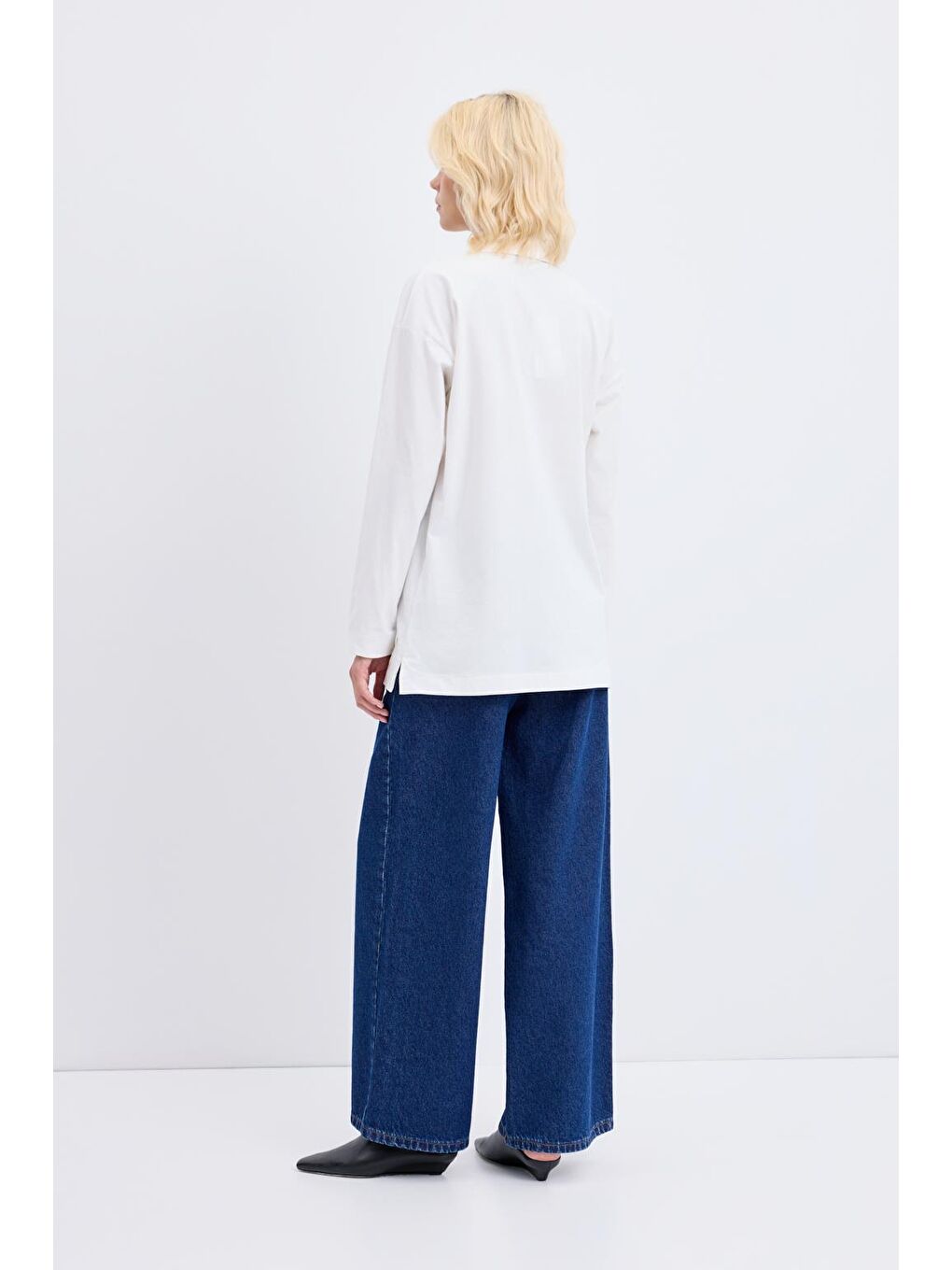 Polo Yaka Yandan Yırtmaçlı Sweatshirt Ekru-5