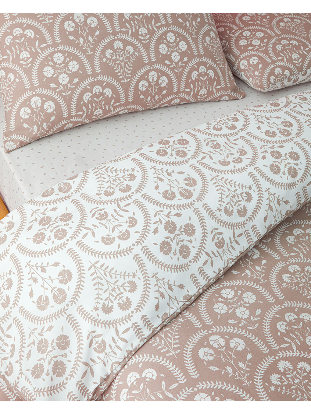 Pembe Garden Veil Kolay Ütülenir Çarşaflı Tek Kişilik Nevresim Takımı 160x220 cm Pudra-4