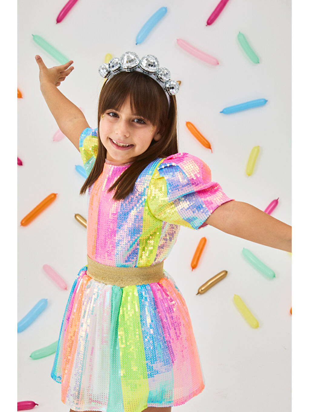 Karışık Çok Renkli Pullu Kız Çocuk Etek - Dena-2