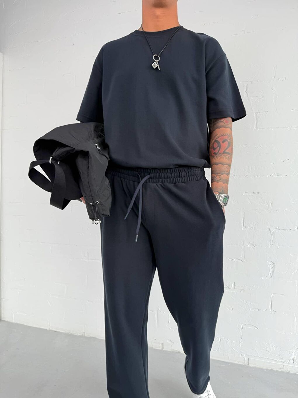 Erkek Oversize Basic Rahat Tişört Lacivert