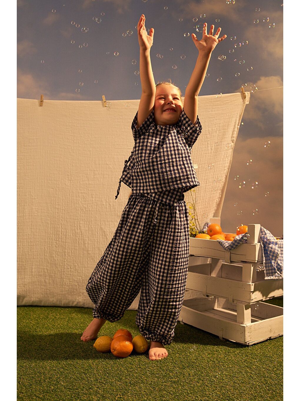 Lacivert Daisy Picnic Serisi Kruvaze Takım-7