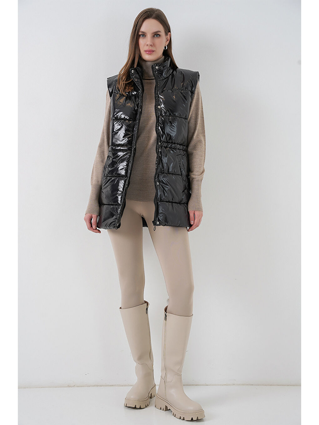 Kadın Parlak Şişme Yelek 5218 - Siyah-1