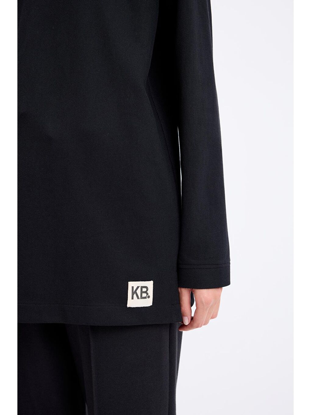 Polo Yaka Yandan Yırtmaçlı Sweatshirt Siyah-4