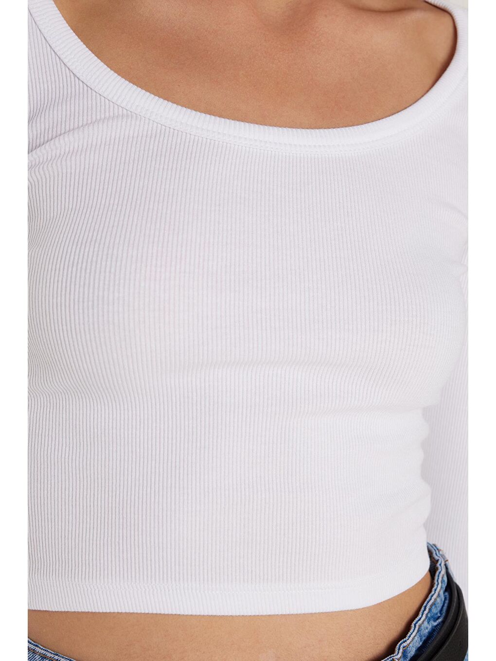 Kadın Modal Kumaş Slim Fit Dar Kesim Uzun Kollu Geniş Yaka Beyaz Bluz-2