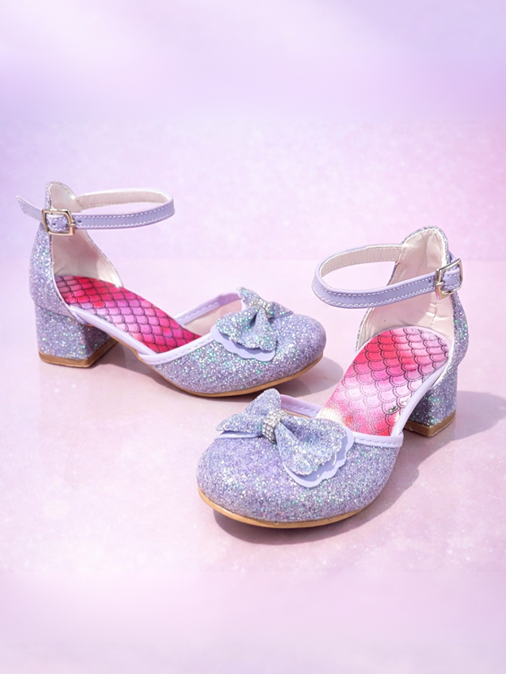 Fuşya Lila Simli Parti - Doğum Günü Bayram Kız Yarım Topuk Ayakkabı