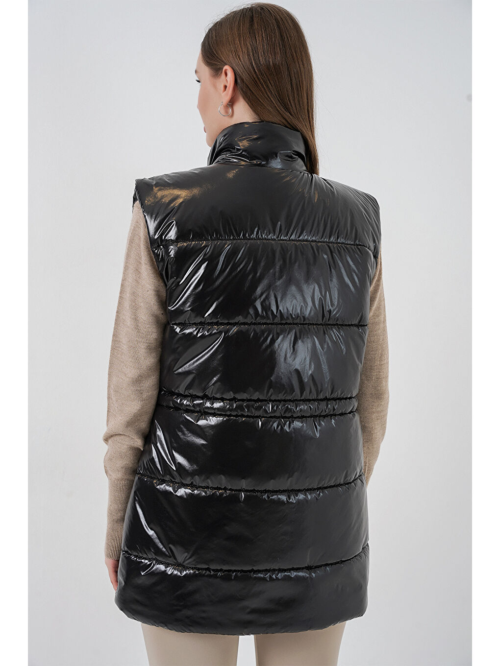 Kadın Parlak Şişme Yelek 5218 - Siyah-5