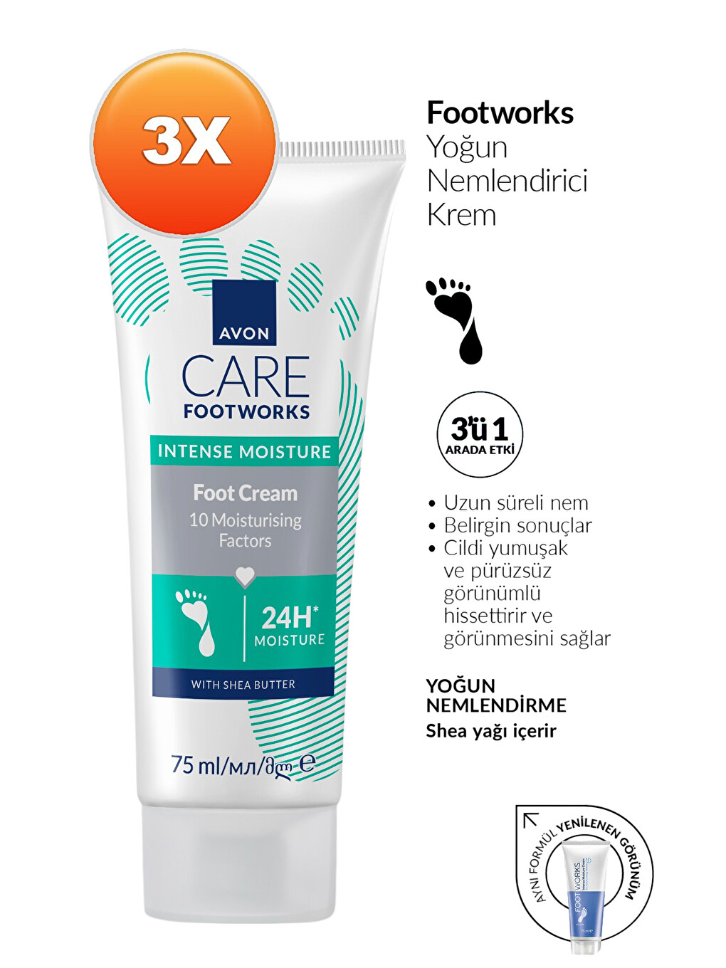 Footworks Yoğun Nemlendirici Ayak Kremi 75ml Üçlü Paket-1