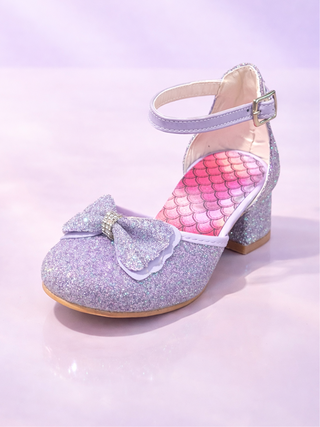 Fuşya Lila Simli Parti - Doğum Günü Bayram Kız Yarım Topuk Ayakkabı-1
