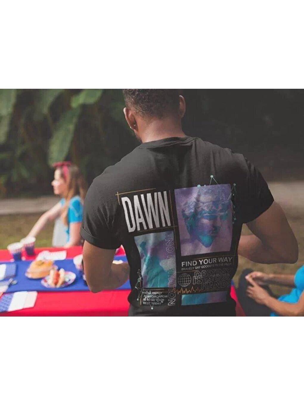 Erkek Bisiklet Yaka Baskılı Oversize T-Shirt - Siyah-1