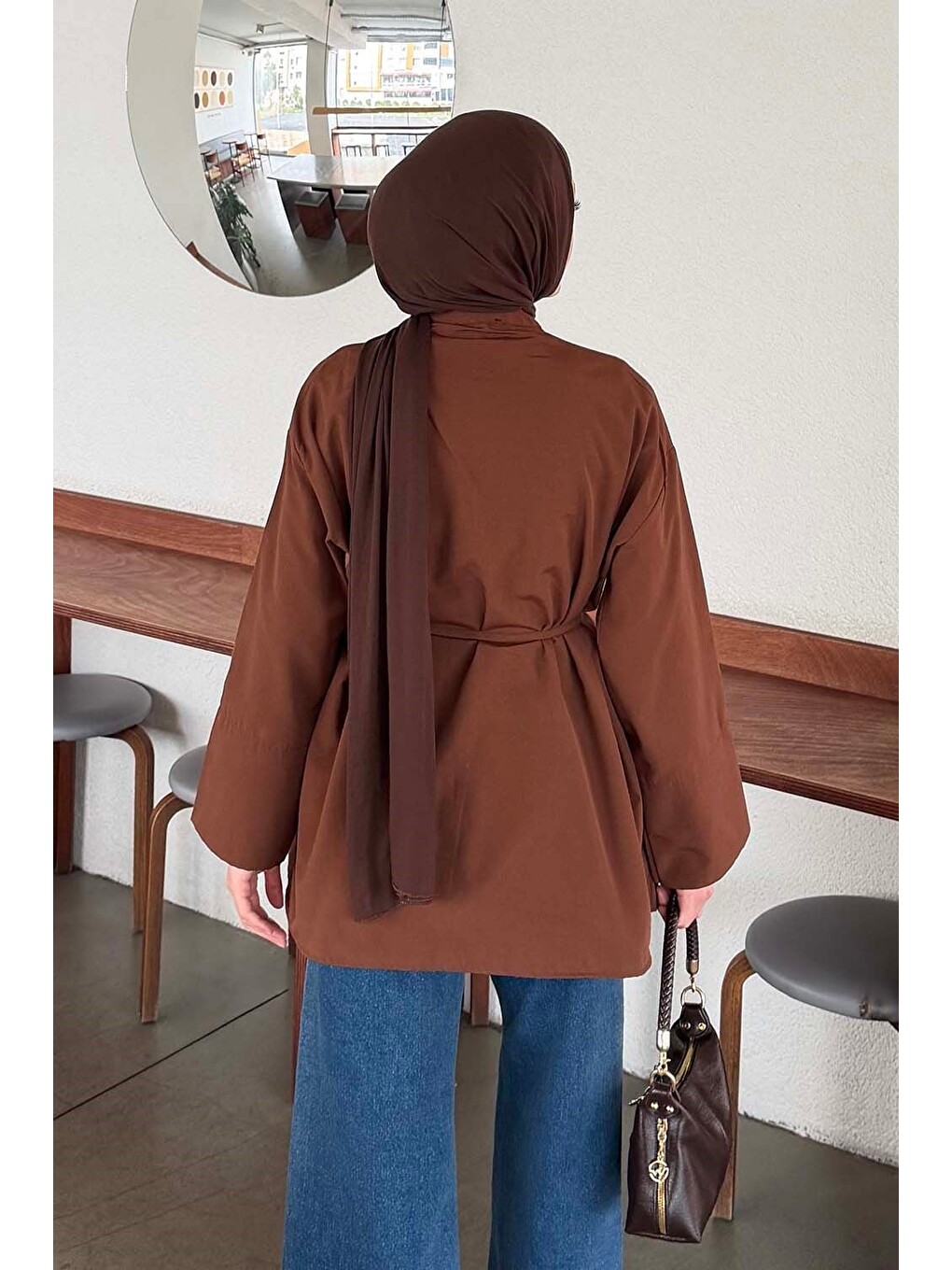 Piliseli Geniş Kol Gömlek Kahverengi-3