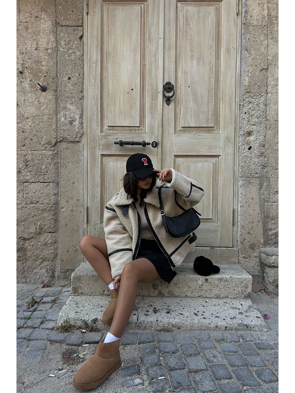 Ekru Kadın Krem Pelüş Crop Mont 1009-0798-7