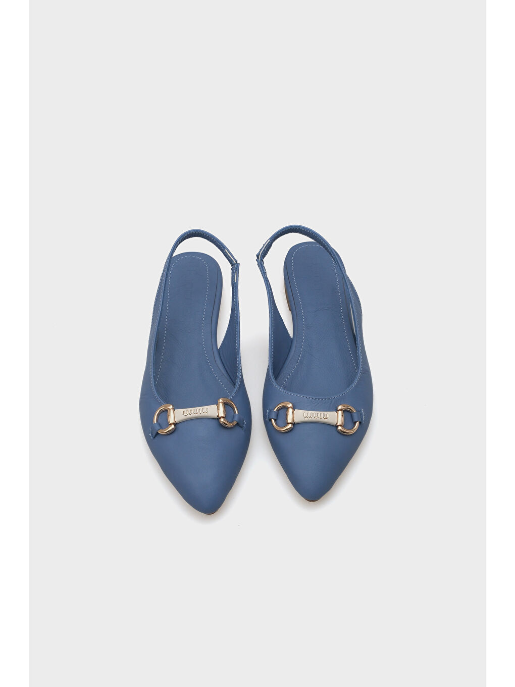 Mavi Bobby Hakiki Deri Sivri Burunlu Arkası Açık Tokalı Kadın Babet-5