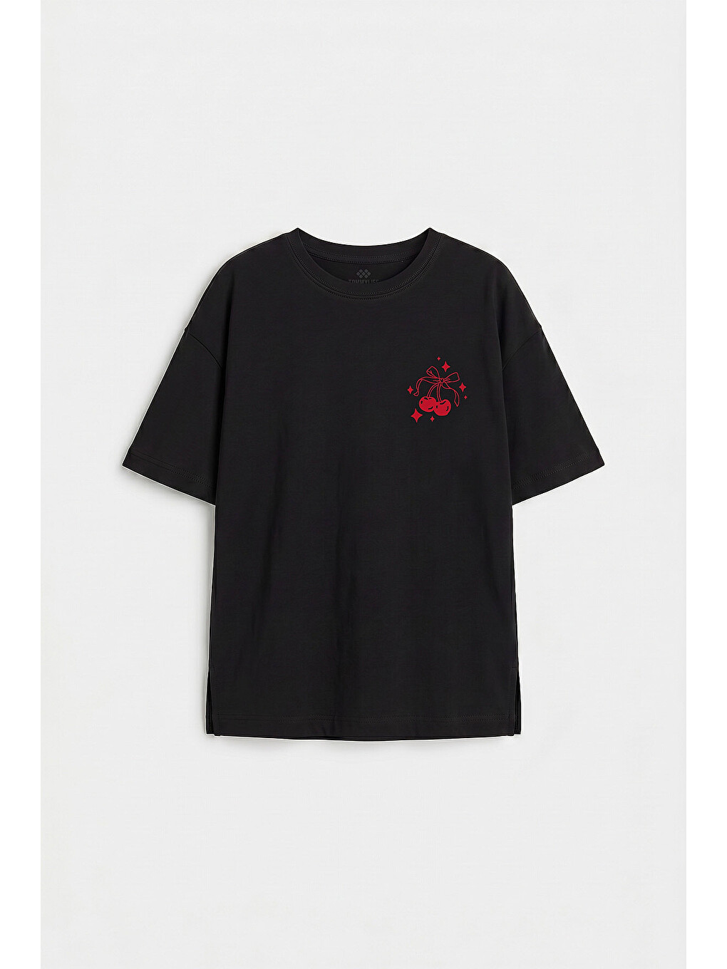 Siyah Oversize Kısa Kollu Baskılı Kız Çocuk T-shirt - 75176-1
