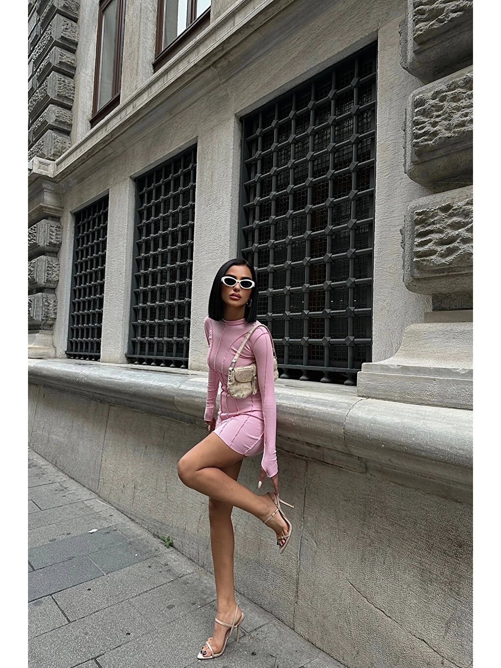 Kadın Pembe Ters Dikiş Elbise 1026-0026-5