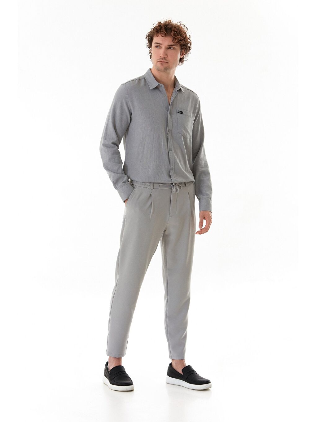 Gri Beli Lastikli Bağlamalı Regular Fit Erkek Pantolon