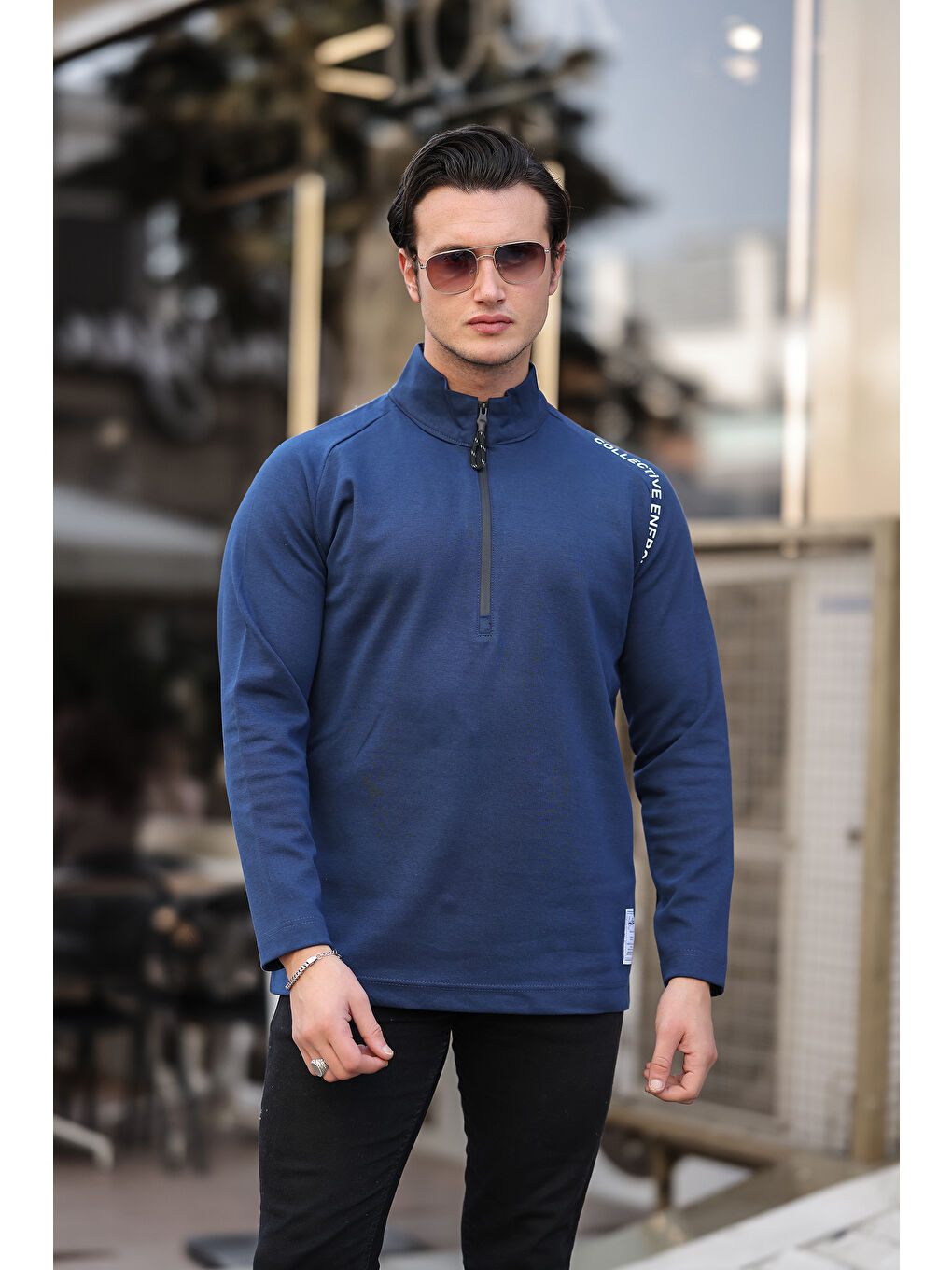 comstar Lacivert Erkek Yarım Fermuarlı Baskılı  Sweatshirt - 2