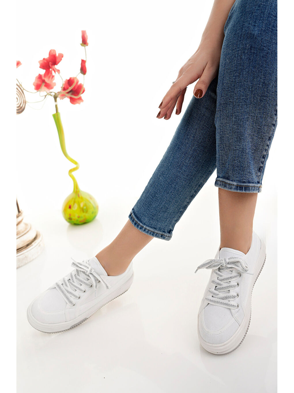 Beyaz Kadın Sneaker Günlük Ayakkabı-4