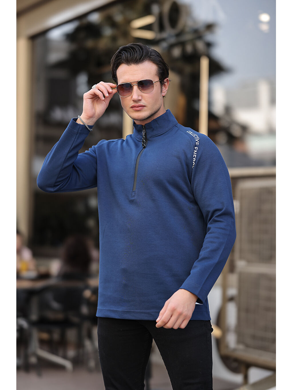 comstar Lacivert Erkek Yarım Fermuarlı Baskılı  Sweatshirt - 3