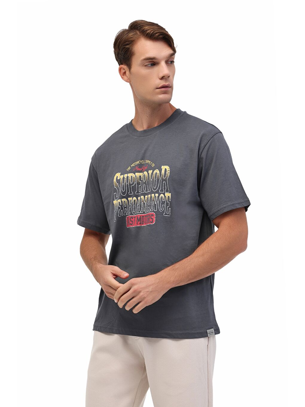 ML LIBER 11VNTG200 5FX Gri Erkek Kısa Kol T-Shirt