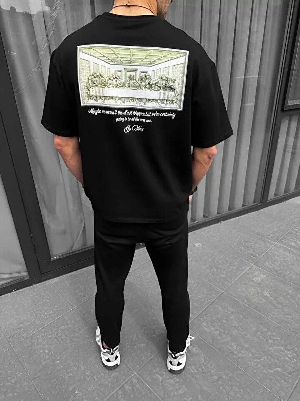 Unisex Baskılı Oversize T-Shirt - Siyah-1