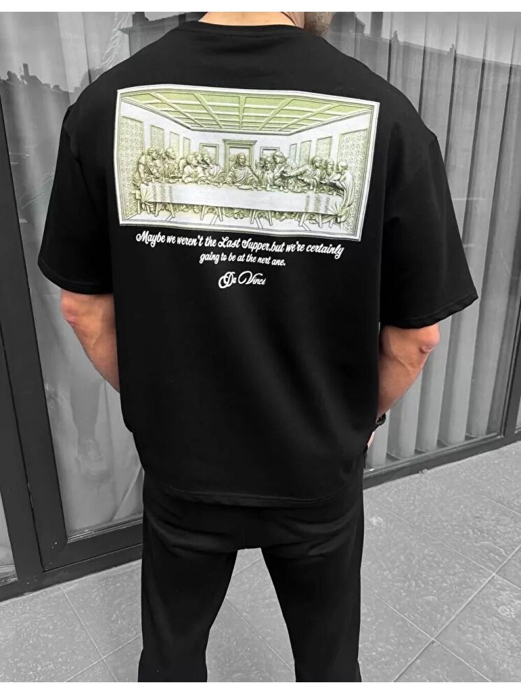 Unisex Baskılı Oversize T-Shirt - Siyah-2