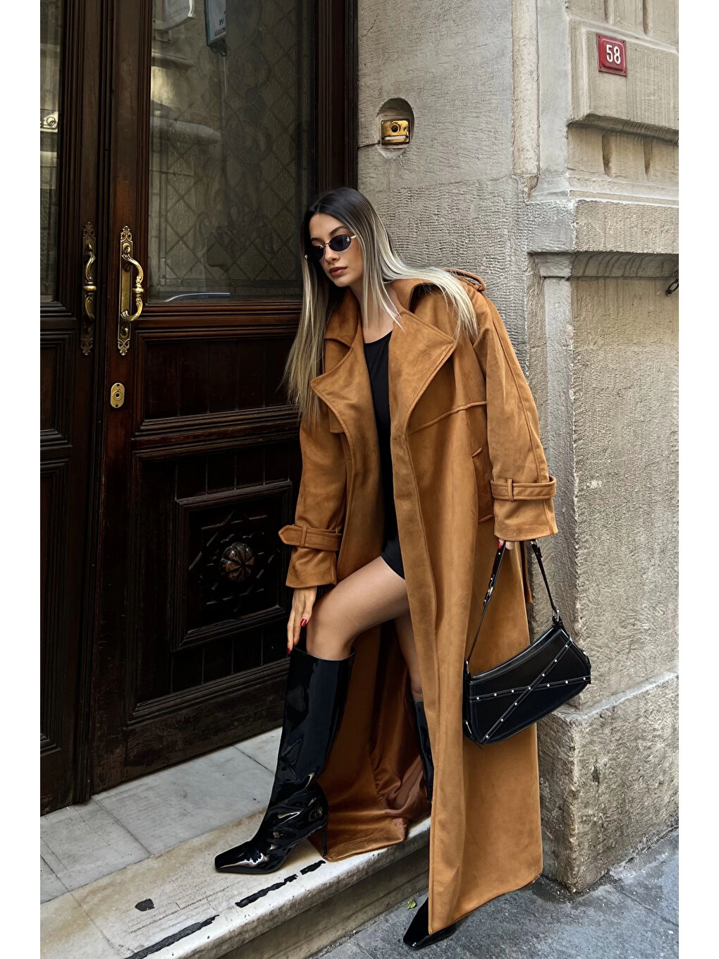 Kahverengi Kadın Taba Süet Trenç 0990-0020-3