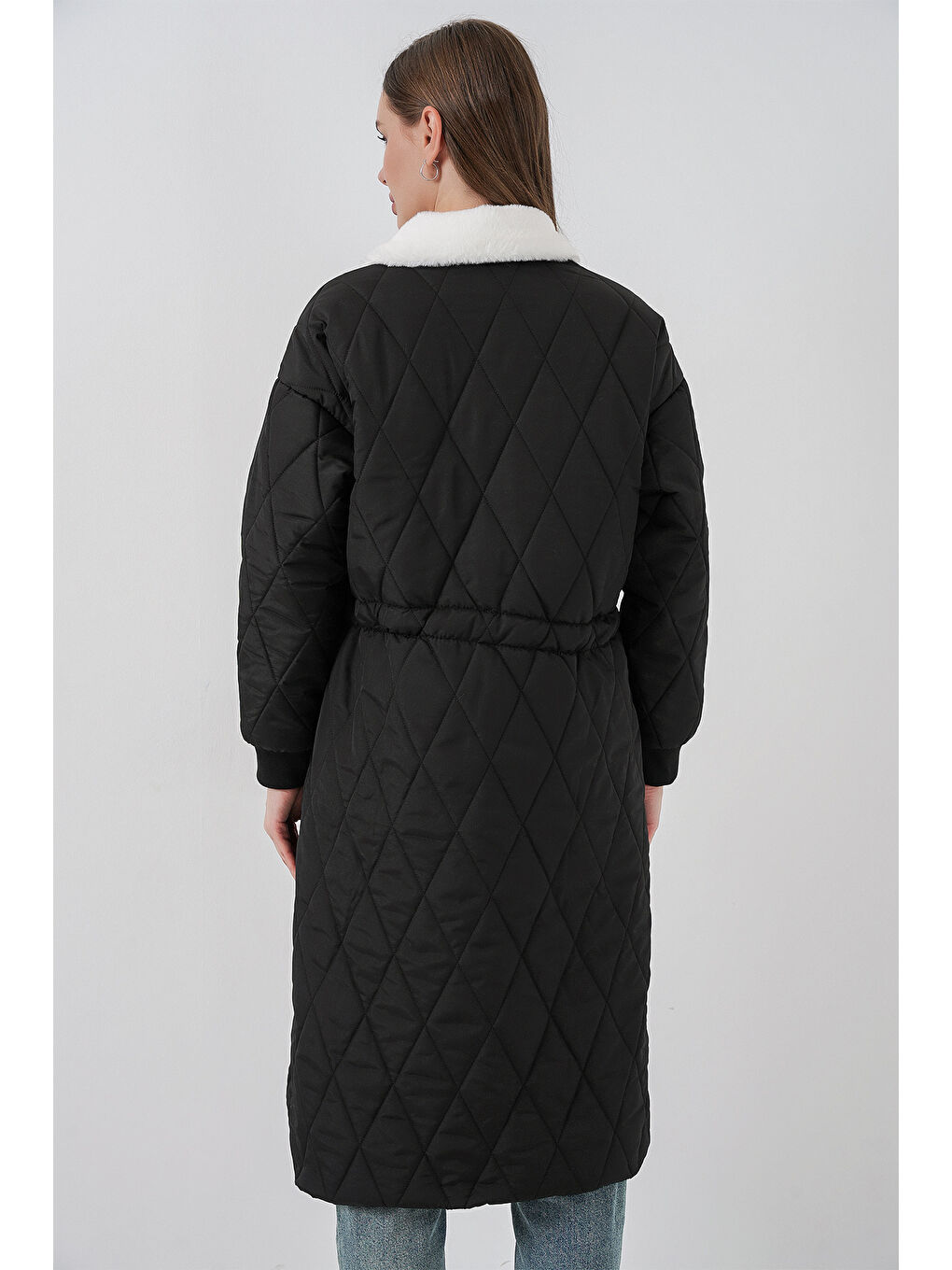 Kadın Kapitone Uzun Şişme Mont 5221 - Siyah-5