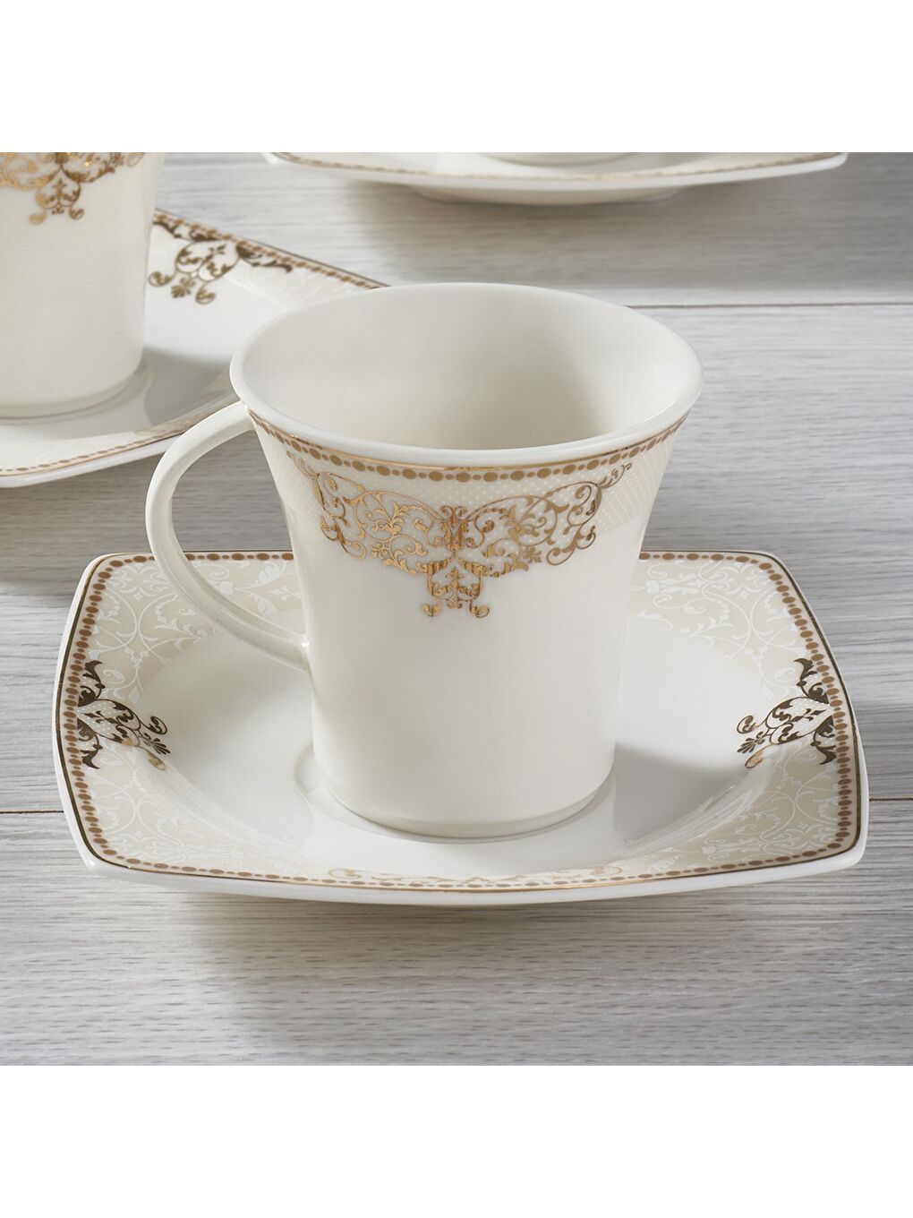 Ekru Caroline 12 Parça 6 Kişilik Bone Türk Kahvesi Takımı - 5686-2