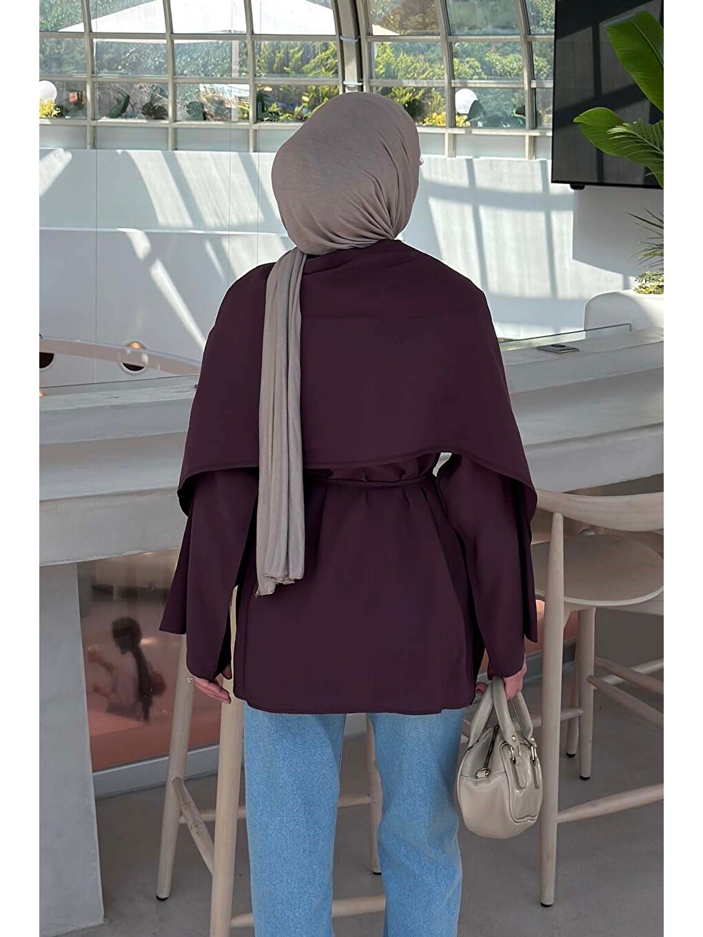 Pelerin Detaylı Oversize Tunik Mürdüm-3