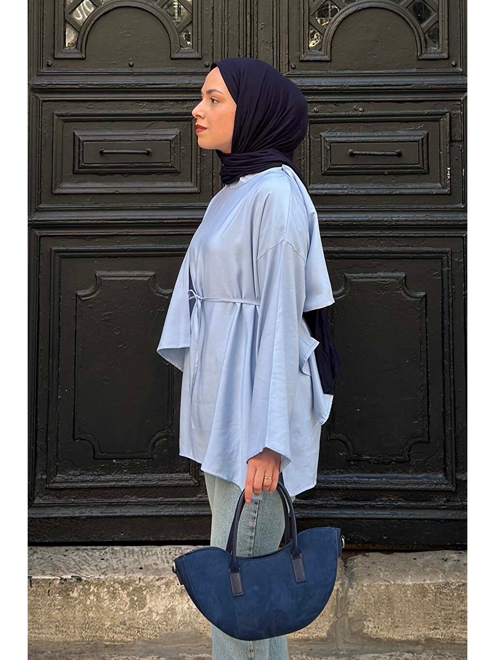 Pelerin Detaylı Oversize Tunik Bebe Mavisi-1