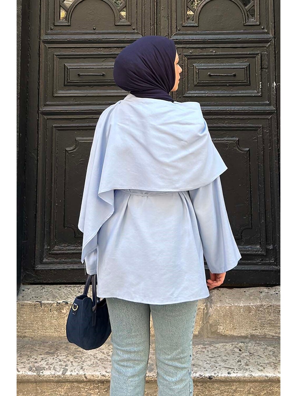 Pelerin Detaylı Oversize Tunik Bebe Mavisi-3