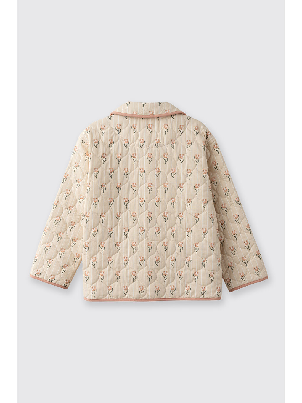 Kız Çocuk Lale Desenli Cepli Kapitone Bej Ceket-3