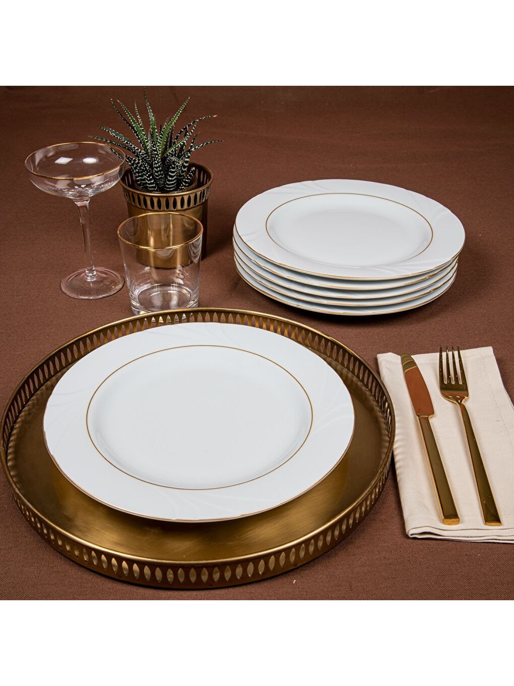 Ekru Soprano 6 Parça 25 Cm Servis Takımı Çift Altın Yaldız-1