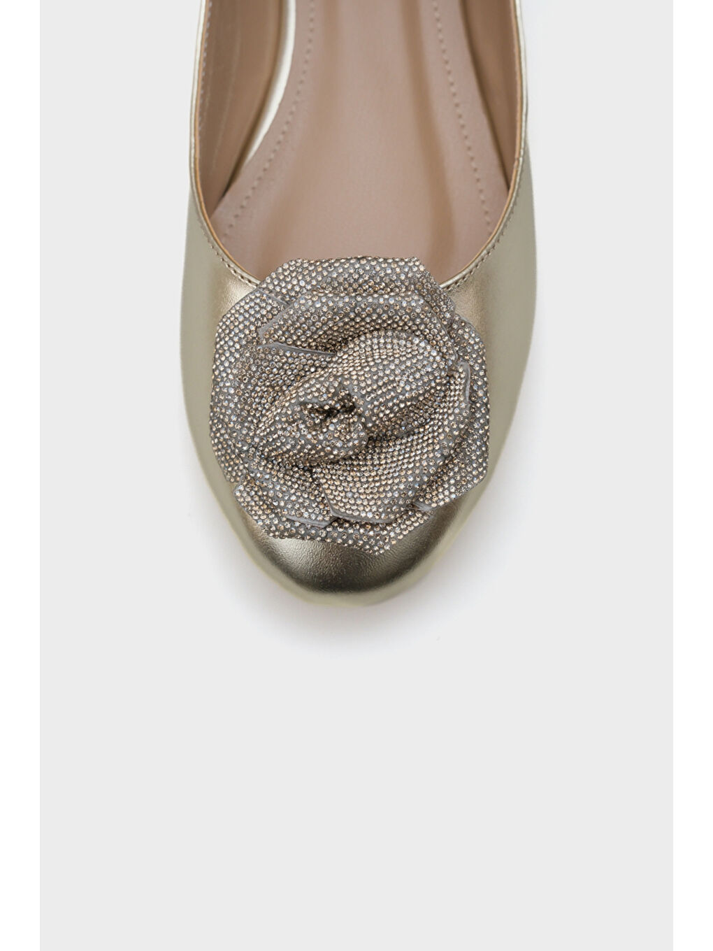 Sarı Audrey Yuvarlak Burunlu Taşlı Çiçekli Kadın Babet-2