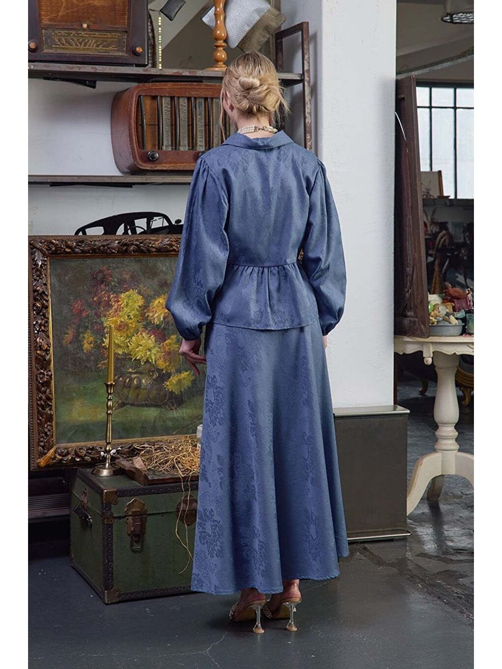 İndigo Jakarlı Gömlek Etek Takım-4