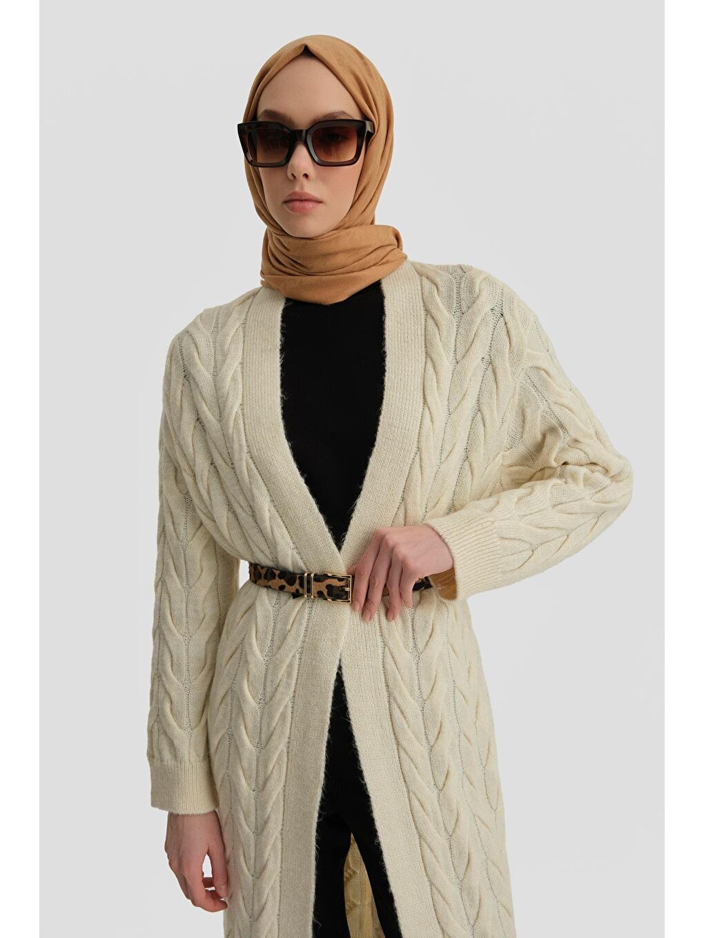 Ekru Uzun Triko Hırka 24Kd4209 Aytaşı-2