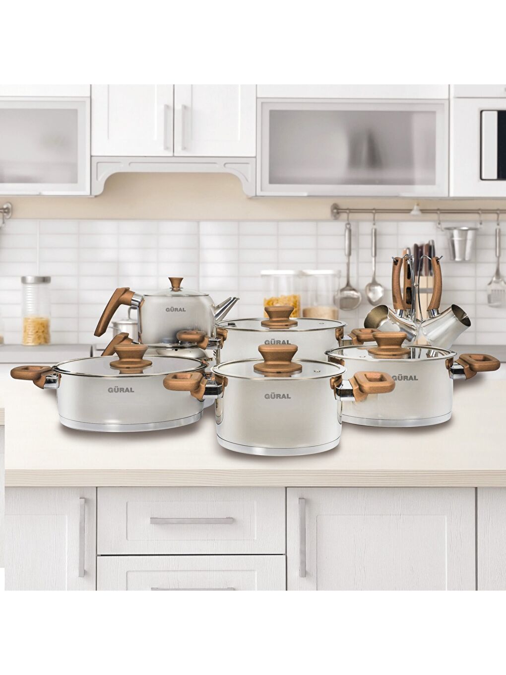 Ekru 16 Parça Çelik Tencere Takımı - Gold