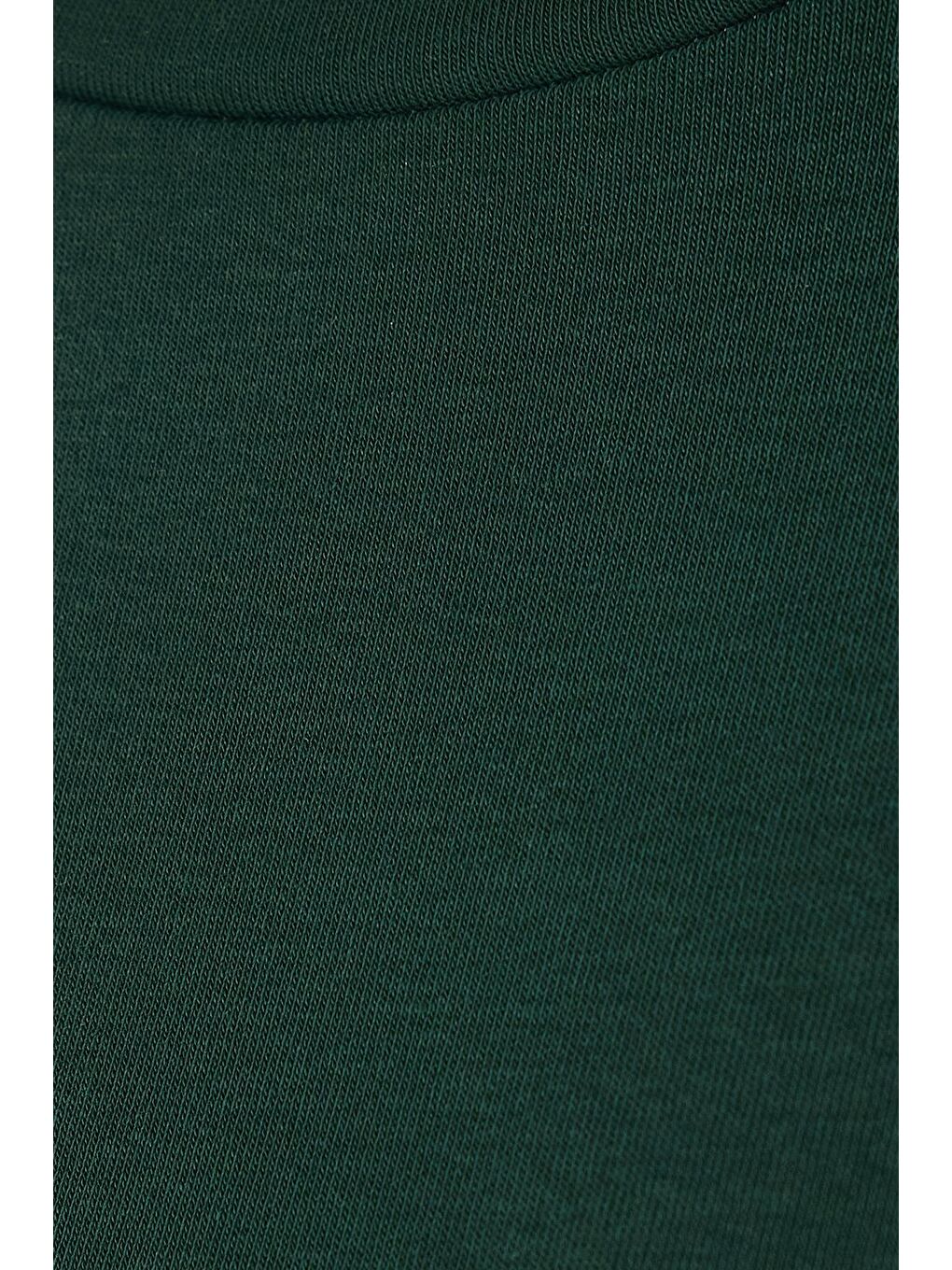 Kadın Slim Fit Pamuklu Uzun Kol Düz Bisiklet Yaka Yeşil Bluz-5
