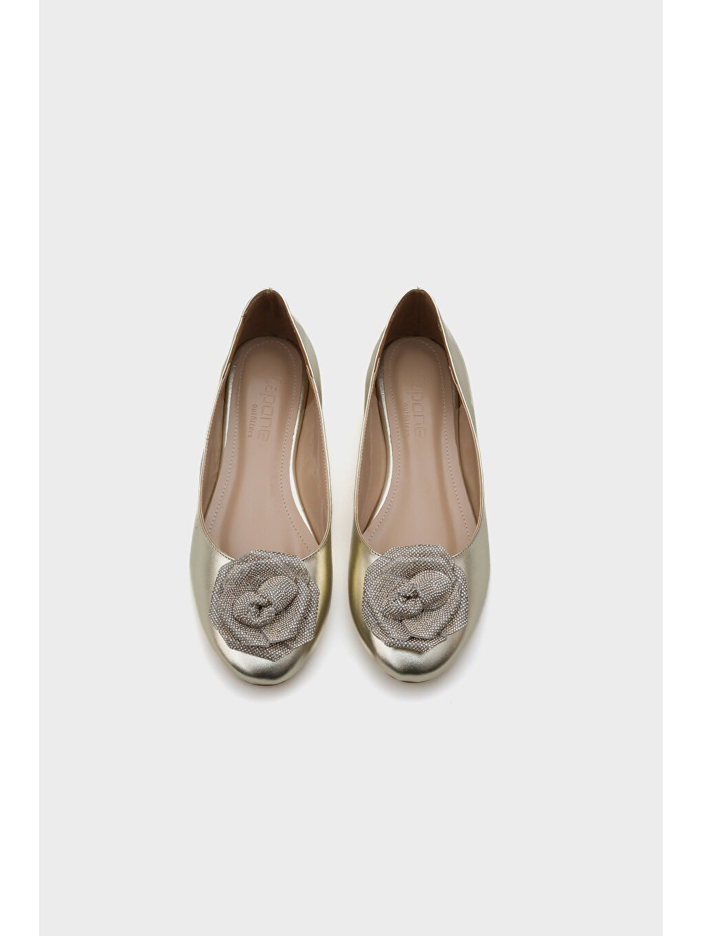 Sarı Audrey Yuvarlak Burunlu Taşlı Çiçekli Kadın Babet-4