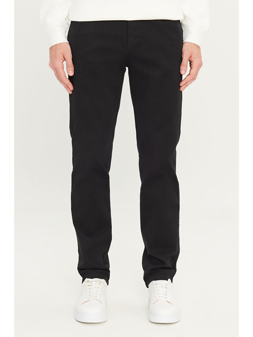 Slim Fit Dar Kesim  Normal Bel Dar Paça Siyah Chino Pantolon-2